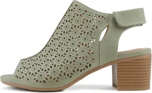 CITYCLASSIFIED “Elect” ~ Women’s Peep Toe Laser Cut Geometric Caged Slingback Ankle Strap Low Stacked Heel Ankle Bootie
