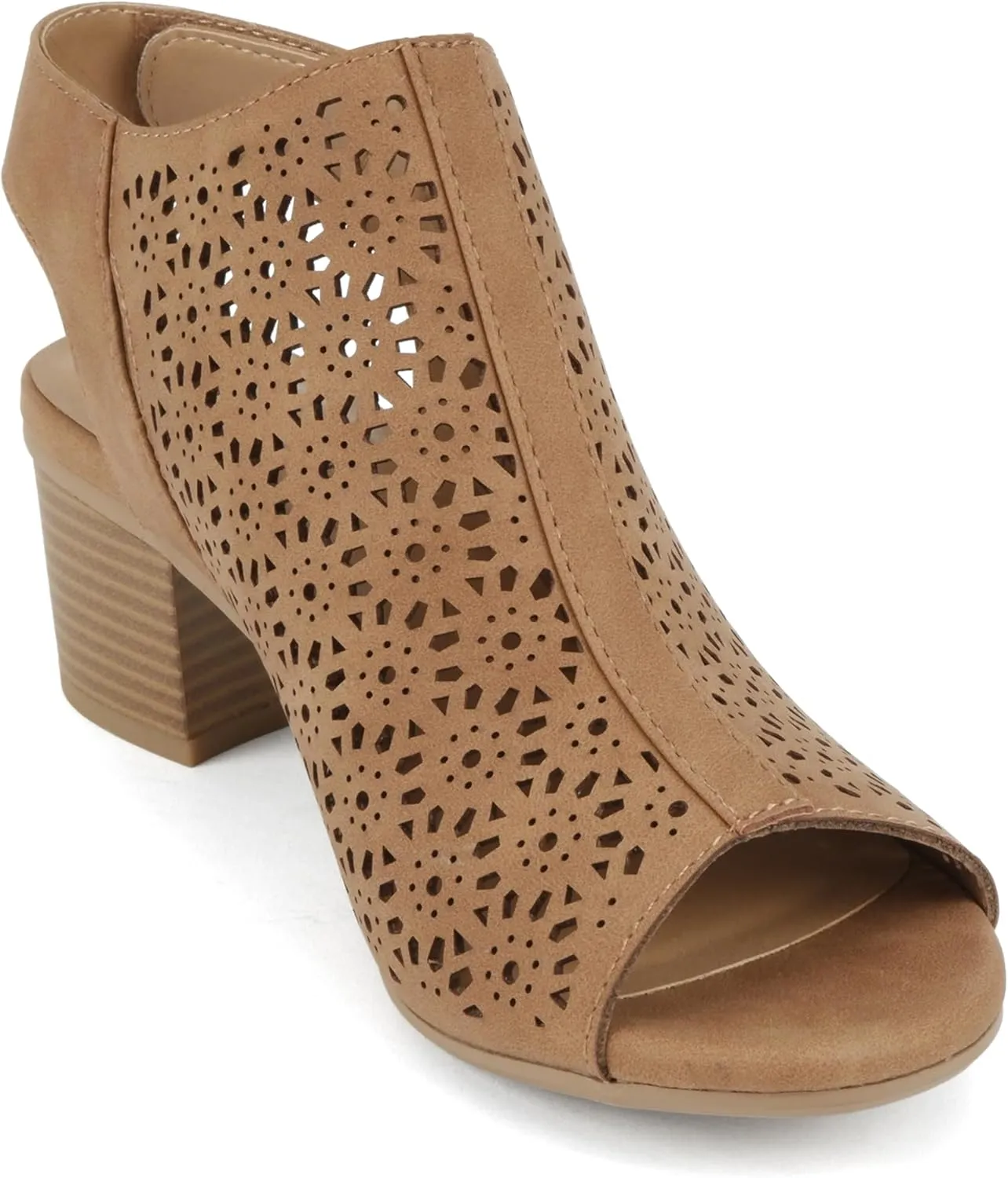 CITYCLASSIFIED “Elect” ~ Women’s Peep Toe Laser Cut Geometric Caged Slingback Ankle Strap Low Stacked Heel Ankle Bootie