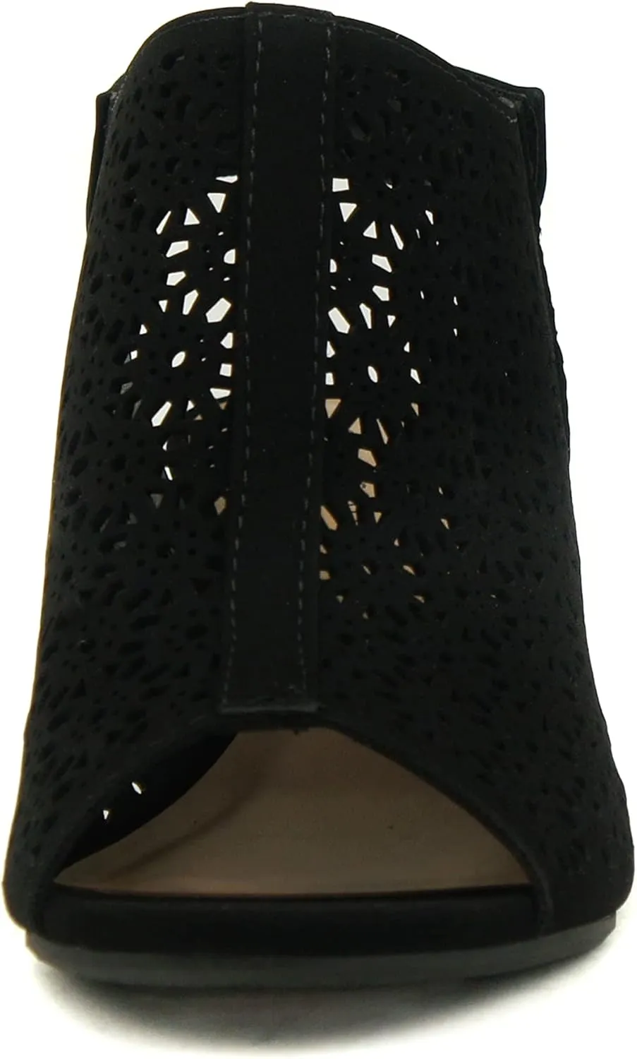 CITYCLASSIFIED “Elect” ~ Women’s Peep Toe Laser Cut Geometric Caged Slingback Ankle Strap Low Stacked Heel Ankle Bootie