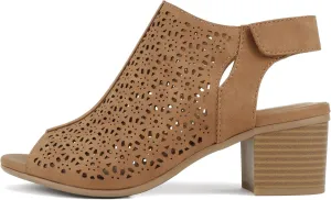 CITYCLASSIFIED “Elect” ~ Women’s Peep Toe Laser Cut Geometric Caged Slingback Ankle Strap Low Stacked Heel Ankle Bootie