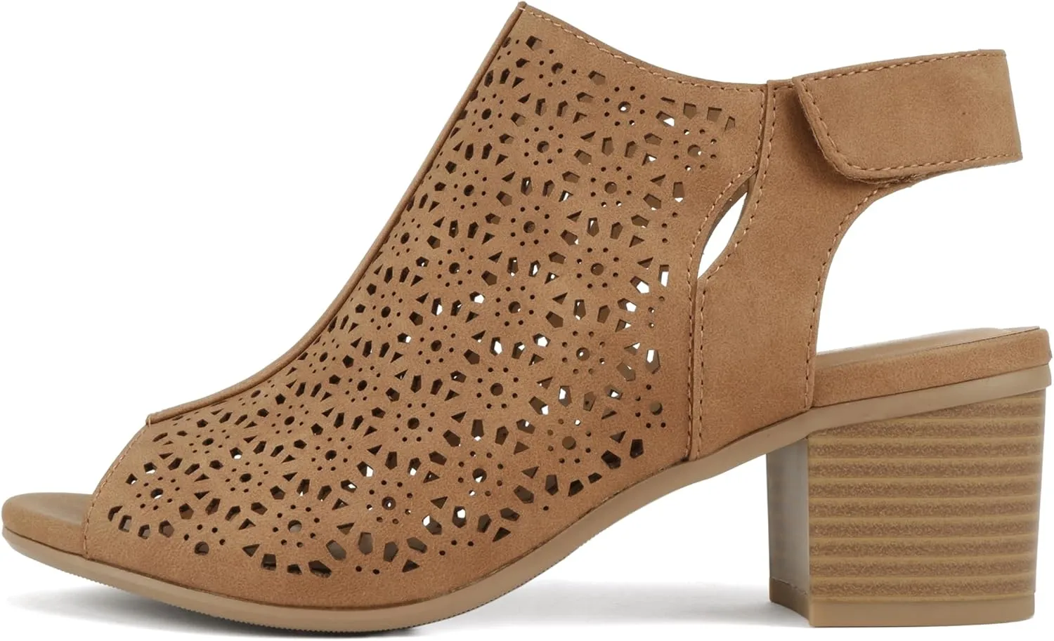 CITYCLASSIFIED “Elect” ~ Women’s Peep Toe Laser Cut Geometric Caged Slingback Ankle Strap Low Stacked Heel Ankle Bootie