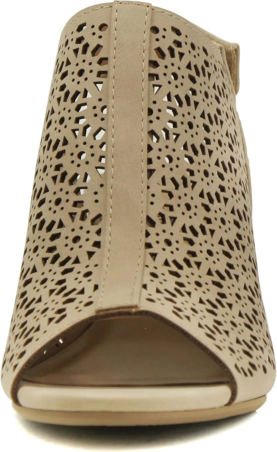 CITYCLASSIFIED “Elect” ~ Women’s Peep Toe Laser Cut Geometric Caged Slingback Ankle Strap Low Stacked Heel Ankle Bootie
