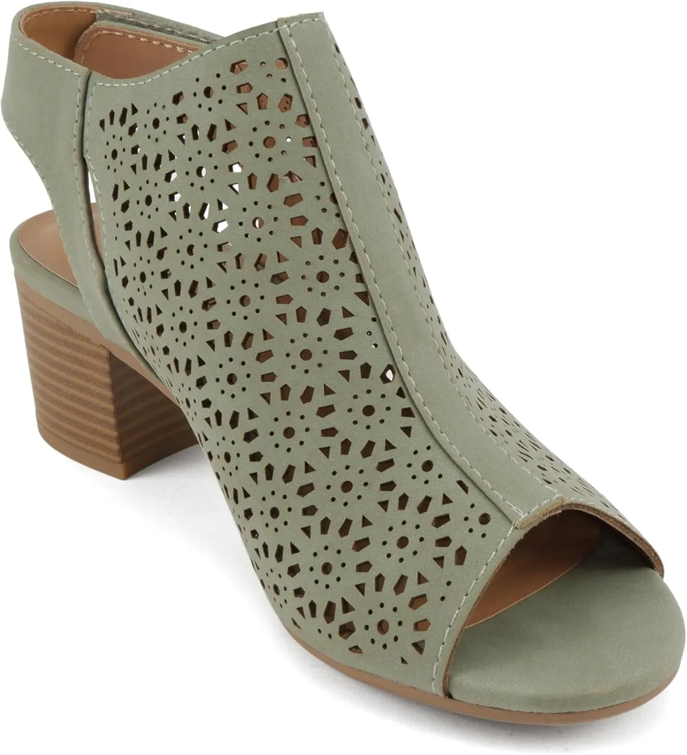 CITYCLASSIFIED “Elect” ~ Women’s Peep Toe Laser Cut Geometric Caged Slingback Ankle Strap Low Stacked Heel Ankle Bootie