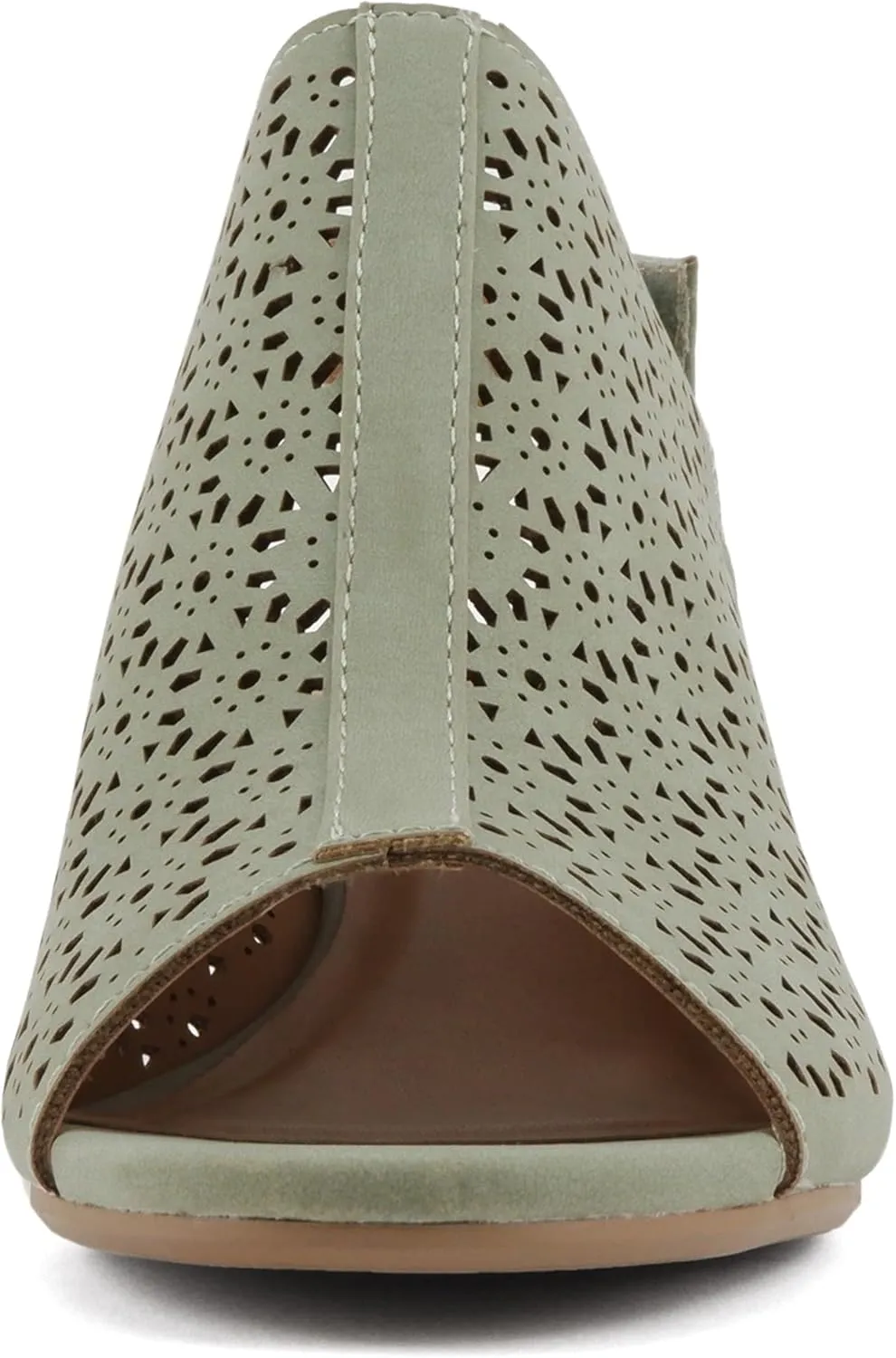CITYCLASSIFIED “Elect” ~ Women’s Peep Toe Laser Cut Geometric Caged Slingback Ankle Strap Low Stacked Heel Ankle Bootie