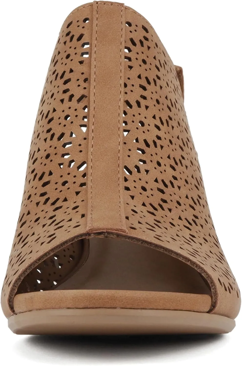 CITYCLASSIFIED “Elect” ~ Women’s Peep Toe Laser Cut Geometric Caged Slingback Ankle Strap Low Stacked Heel Ankle Bootie