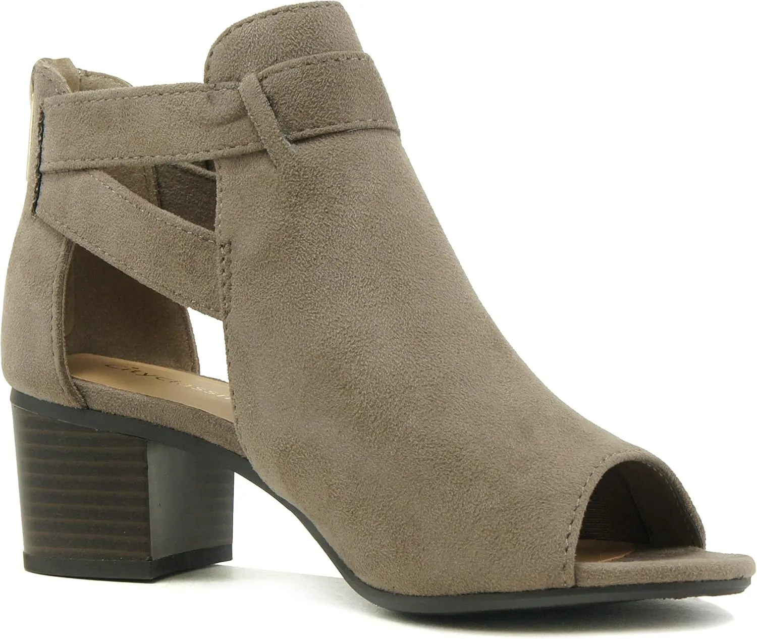 CITYCLASSIFIED Invest ~ Women's Cutout Side Strap Mid Black Chunky Heel Fashion Ankle Bootie