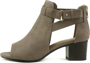 CITYCLASSIFIED Invest ~ Women's Cutout Side Strap Mid Black Chunky Heel Fashion Ankle Bootie