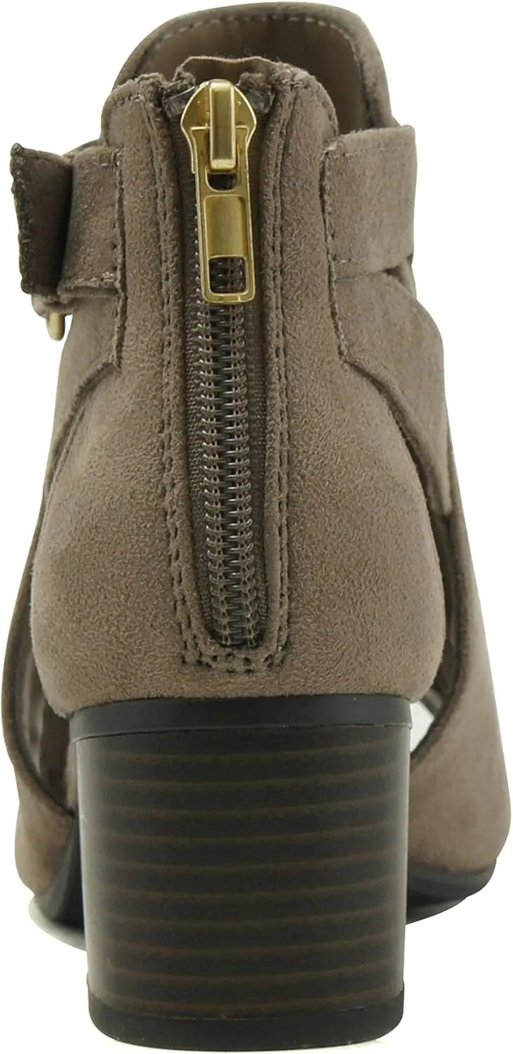 CITYCLASSIFIED Invest ~ Women's Cutout Side Strap Mid Black Chunky Heel Fashion Ankle Bootie