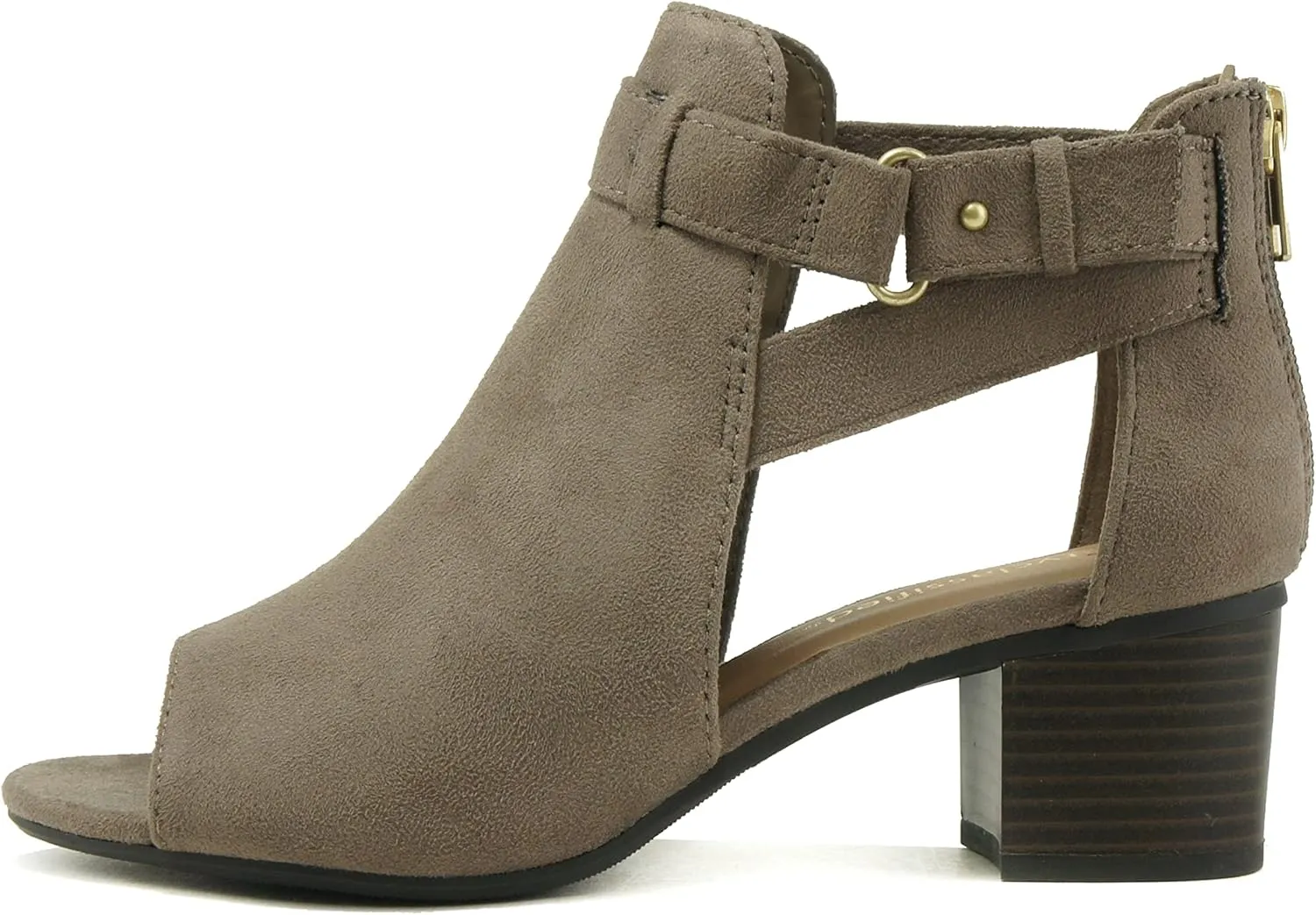 CITYCLASSIFIED Invest ~ Women's Cutout Side Strap Mid Black Chunky Heel Fashion Ankle Bootie