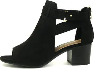 CITYCLASSIFIED Invest ~ Women's Cutout Side Strap Mid Black Chunky Heel Fashion Ankle Bootie