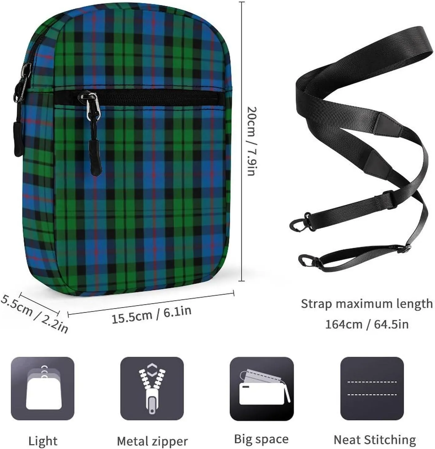 Clan Morrison Tartan Detachable Shoulder Strap Small Shoulder Bag Unisex