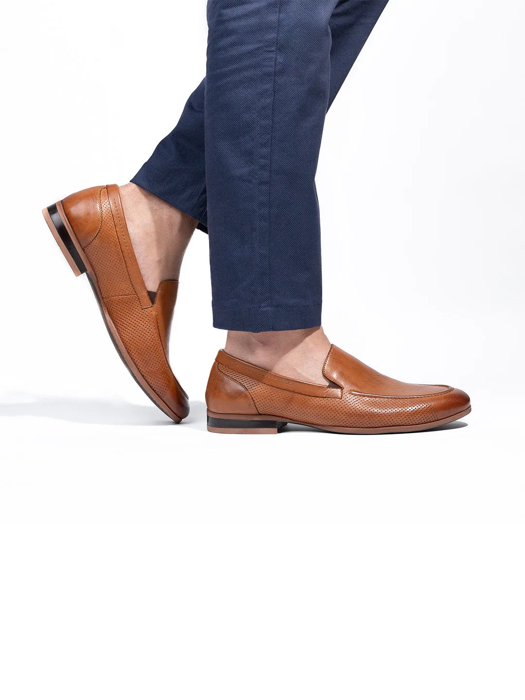 Classic Tan Leather Slip-On Loafer Shoes for Men