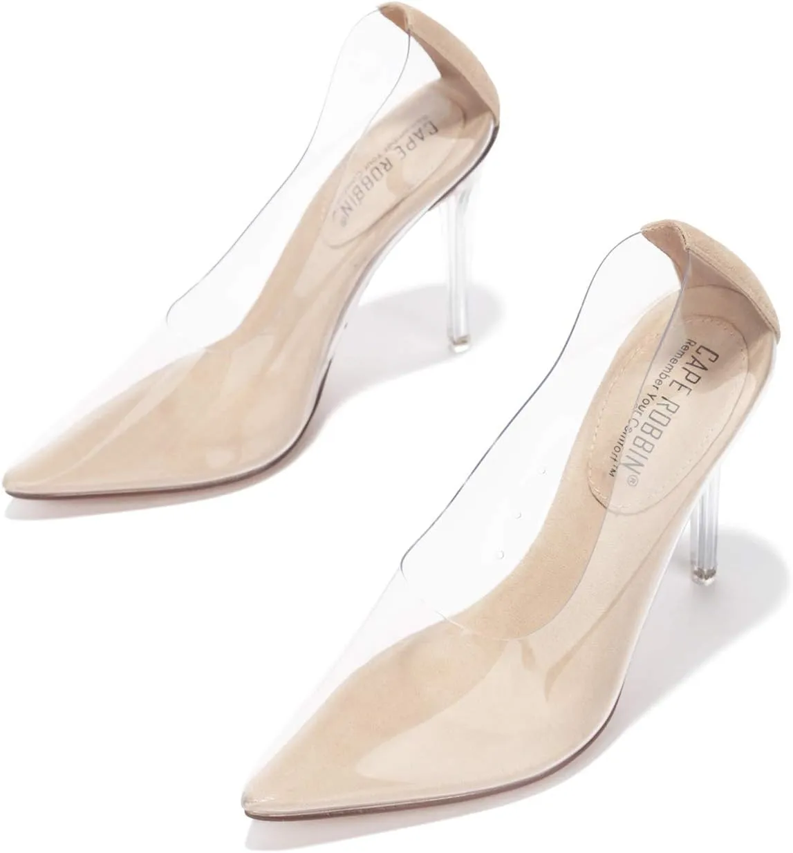 Clear Pointed Toe Heels for Women- Pointy Heels for Women with Transparent Upper, 3.75 inch Lucite Heel & Genuine Leather Insole- Classy Clear Pumps (Glass Doll.A)