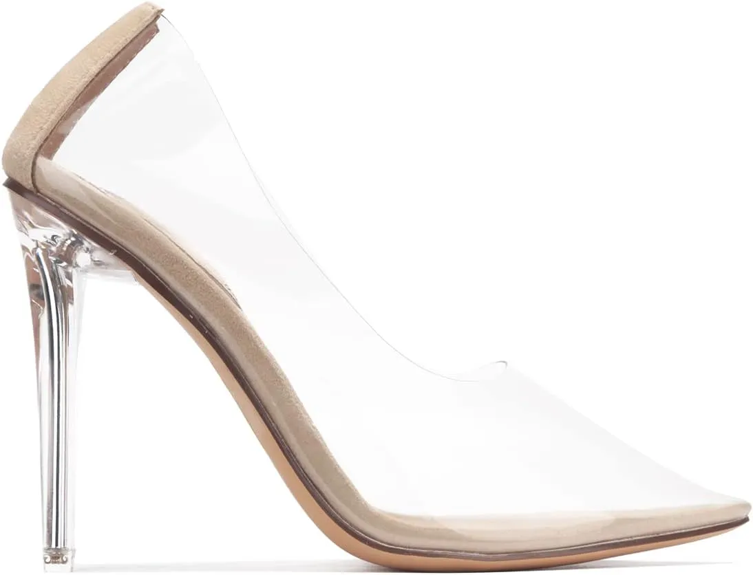 Clear Pointed Toe Heels for Women- Pointy Heels for Women with Transparent Upper, 3.75 inch Lucite Heel & Genuine Leather Insole- Classy Clear Pumps (Glass Doll.A)