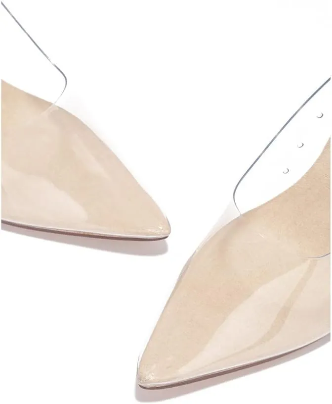 Clear Pointed Toe Heels for Women- Pointy Heels for Women with Transparent Upper, 3.75 inch Lucite Heel & Genuine Leather Insole- Classy Clear Pumps (Glass Doll.A)
