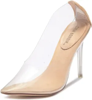 Clear Pointed Toe Heels for Women- Pointy Heels for Women with Transparent Upper, 3.75 inch Lucite Heel & Genuine Leather Insole- Classy Clear Pumps (Glass Doll.A)