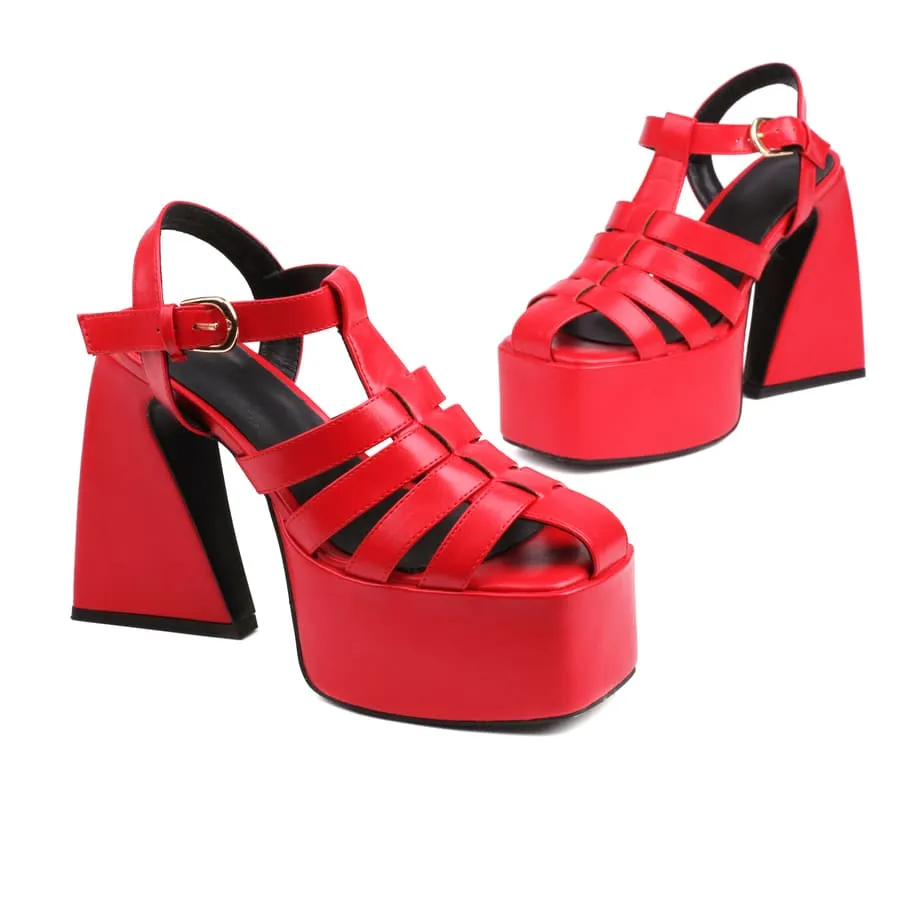 Closed Toe 5'' Block Heel Ankle Strap Sandals with Platform