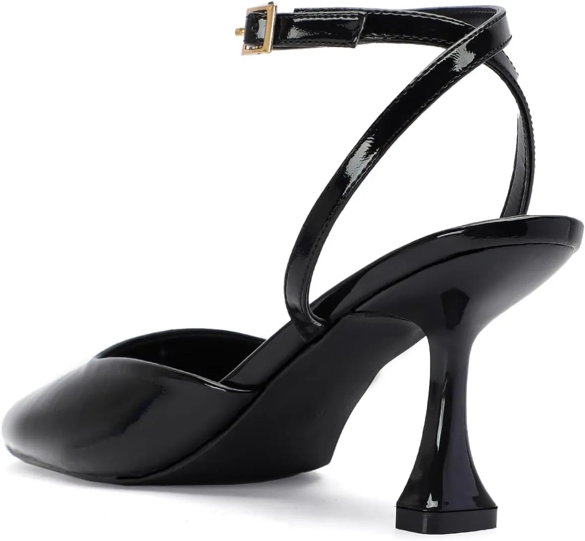 Closed Toe Heels for Women Sexy Square Toe Ankle Strap Mid Stiletto Pumps Comfortable Dress Bridal Wedding Kitten Shoes