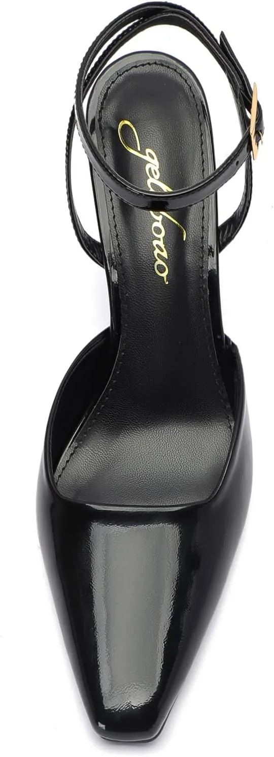 Closed Toe Heels for Women Sexy Square Toe Ankle Strap Mid Stiletto Pumps Comfortable Dress Bridal Wedding Kitten Shoes