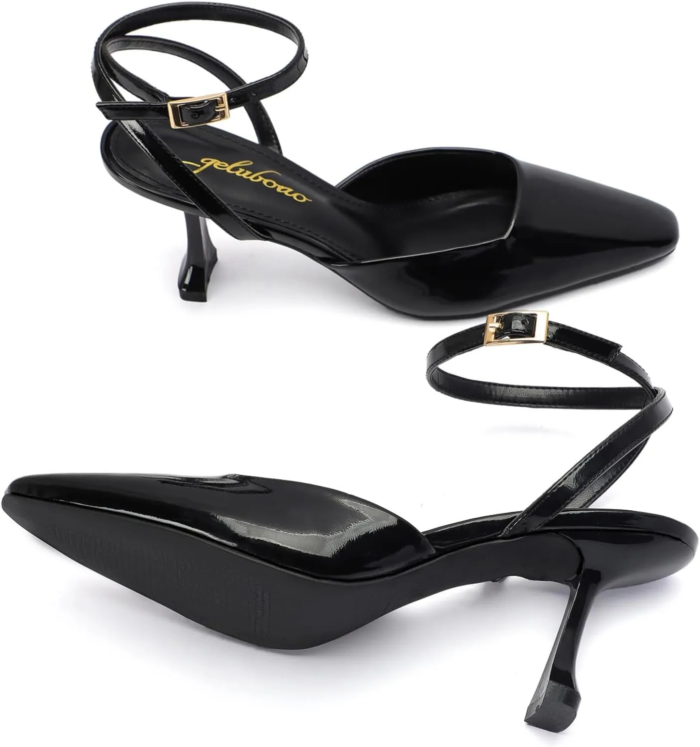 Closed Toe Heels for Women Sexy Square Toe Ankle Strap Mid Stiletto Pumps Comfortable Dress Bridal Wedding Kitten Shoes