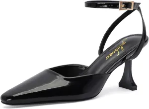Closed Toe Heels for Women Sexy Square Toe Ankle Strap Mid Stiletto Pumps Comfortable Dress Bridal Wedding Kitten Shoes