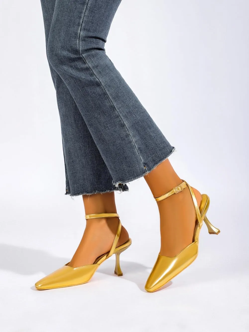 Closed Toe Heels for Women Sexy Square Toe Ankle Strap Mid Stiletto Pumps Comfortable Dress Bridal Wedding Kitten Shoes