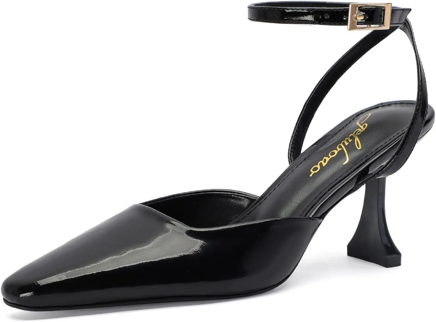 Closed Toe Heels for Women Sexy Square Toe Ankle Strap Mid Stiletto Pumps Comfortable Dress Bridal Wedding Kitten Shoes