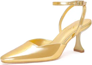 Closed Toe Heels for Women Sexy Square Toe Ankle Strap Mid Stiletto Pumps Comfortable Dress Bridal Wedding Kitten Shoes