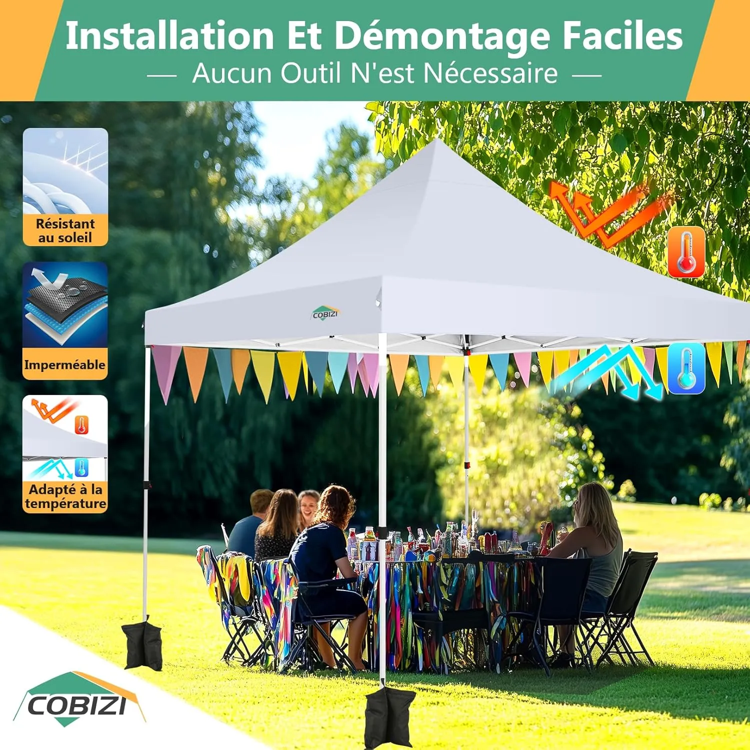 COBIZI 10x10 Pop Up Canopy with 4 Removable Sidewalls, Easy Set Up Canopy Tent, Waterproof Instant Party Tents for Weddings & Parties, UPF 50  UV Protection, 3-Height Adjustable Frame,White
