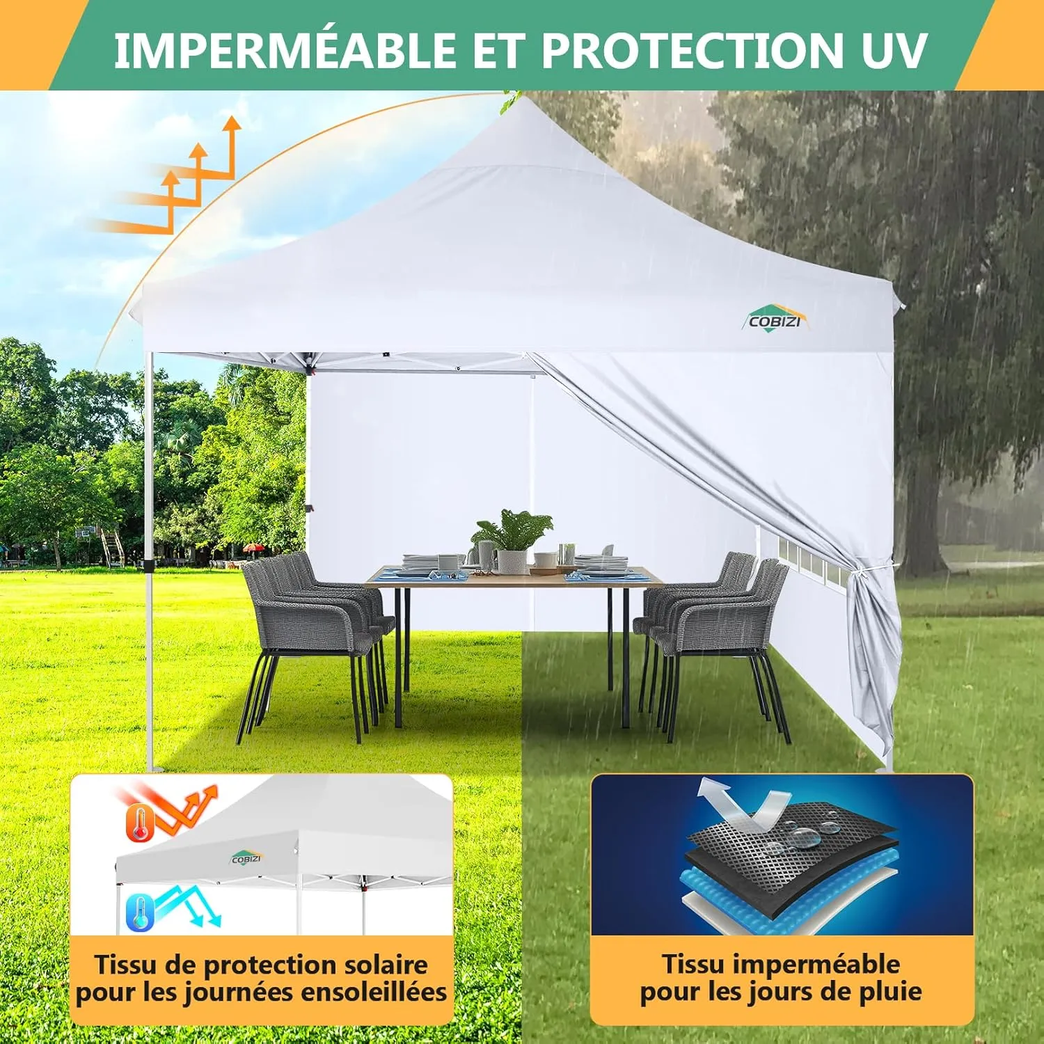 COBIZI 10x10 Pop Up Canopy with 4 Removable Sidewalls, Easy Set Up Canopy Tent, Waterproof Instant Party Tents for Weddings & Parties, UPF 50  UV Protection, 3-Height Adjustable Frame,White