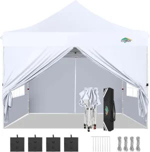 COBIZI 10x10 Pop Up Canopy with 4 Removable Sidewalls, Easy Set Up Canopy Tent, Waterproof Instant Party Tents for Weddings & Parties, UPF 50  UV Protection, 3-Height Adjustable Frame,White