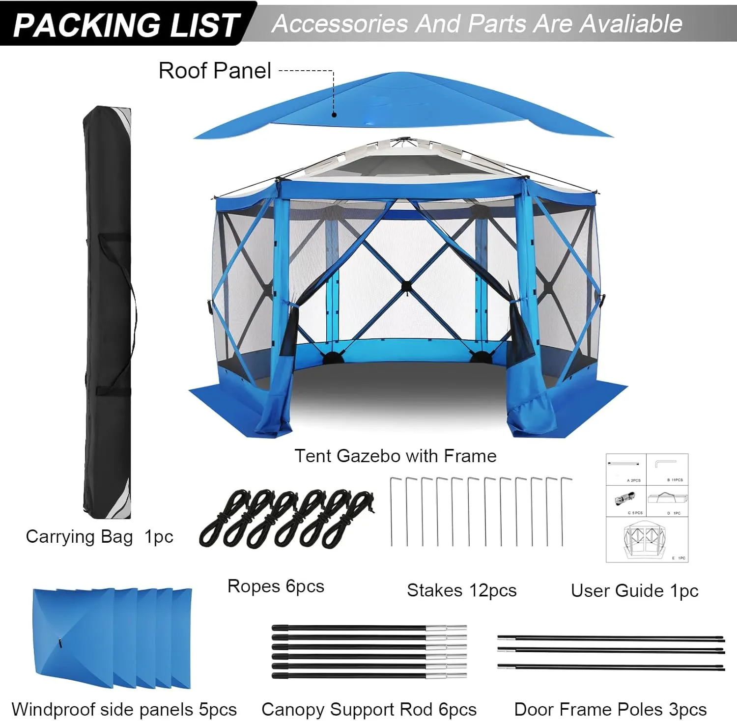COBlZl Pop Up Gazebo 12x12 Screen House Tent for Camping, Outdoor Instant Stargazing Gazebo Canopy with Awning 2.0, Portable Hub Tent with Removable Sidewalls,Pavilion for Backyard,Blue