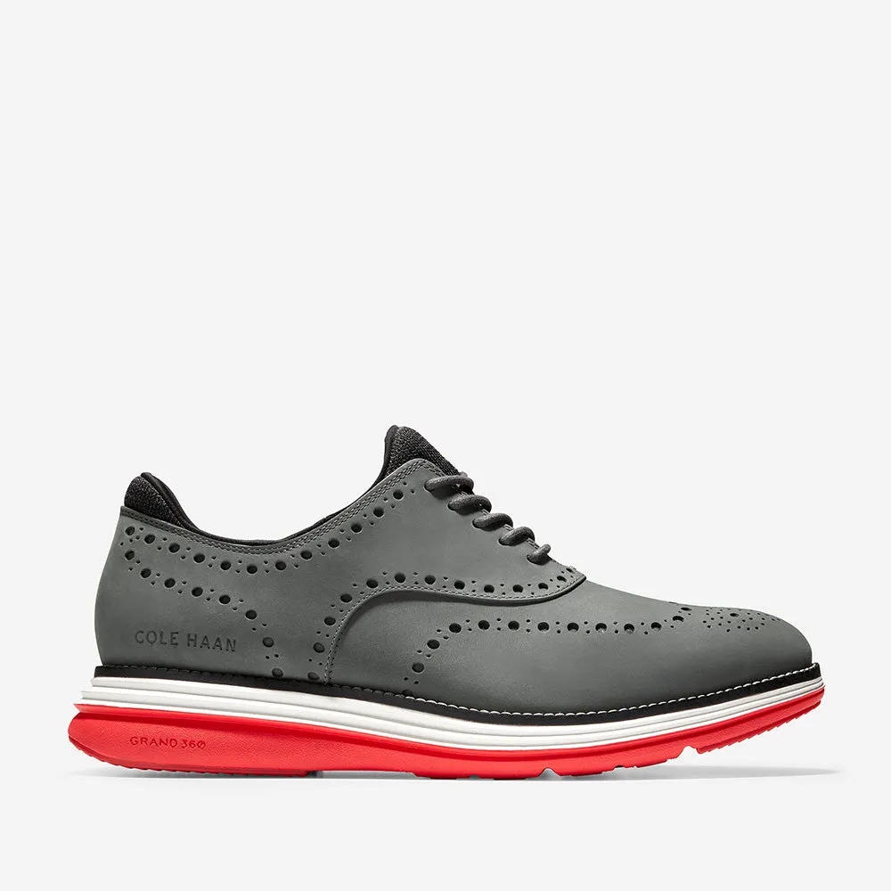 Cole Haan ØriginalGrand Ultra Wing Oxford Gray Pinstripe Nubuck/Flame Scarlet-Nimbus Cloud