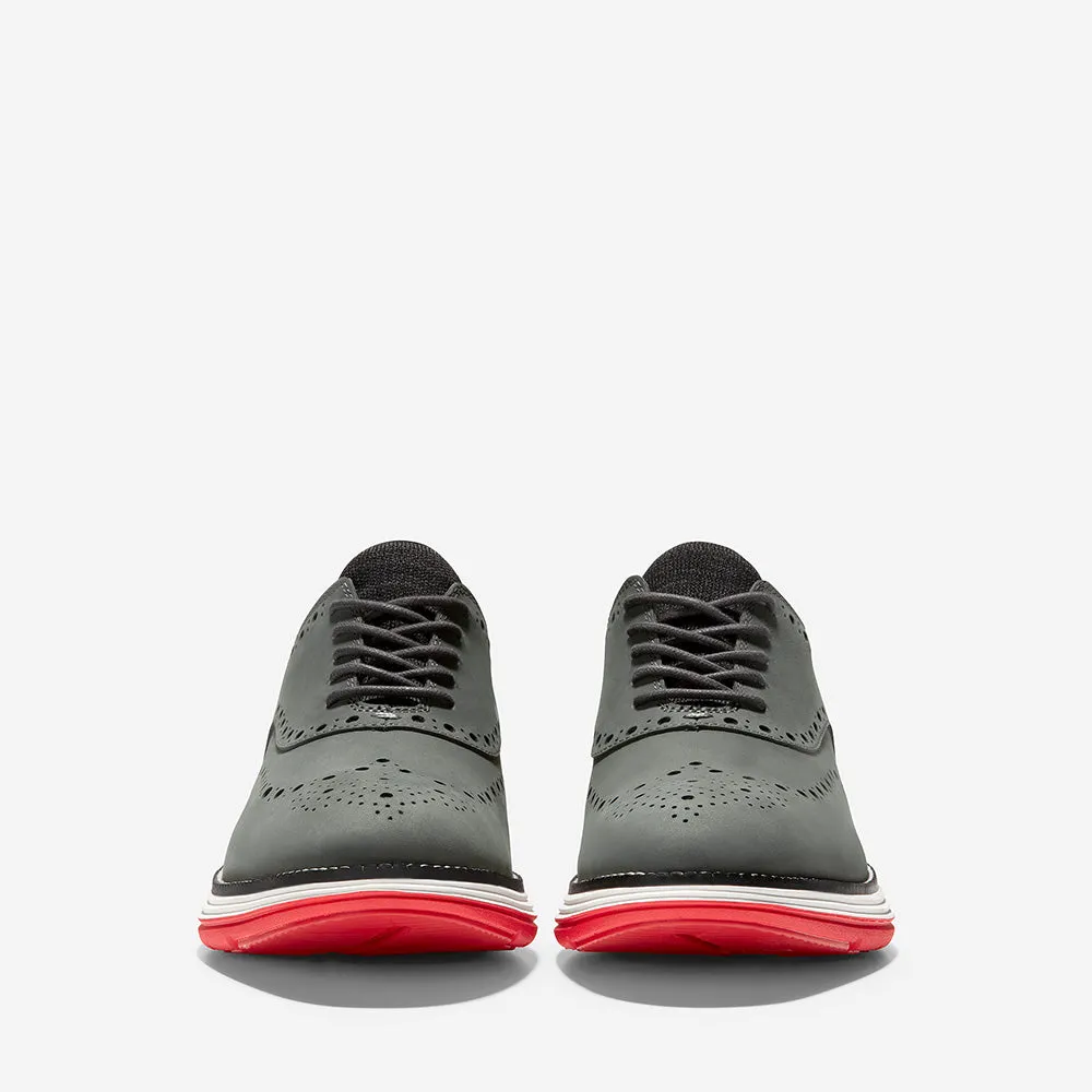 Cole Haan ØriginalGrand Ultra Wing Oxford Gray Pinstripe Nubuck/Flame Scarlet-Nimbus Cloud