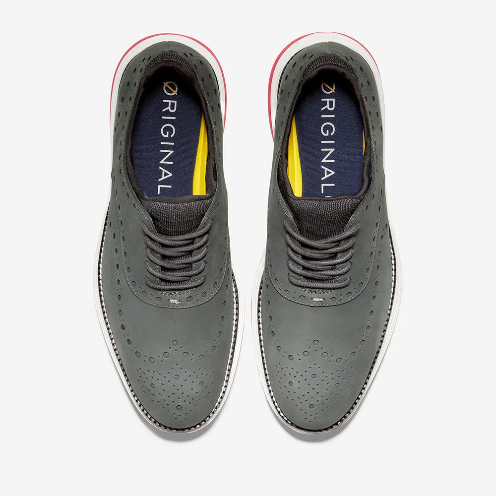 Cole Haan ØriginalGrand Ultra Wing Oxford Gray Pinstripe Nubuck/Flame Scarlet-Nimbus Cloud