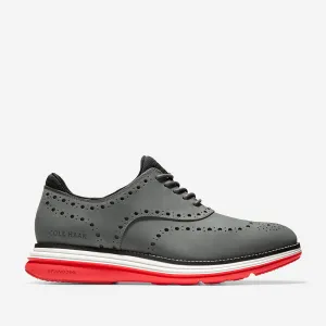 Cole Haan ØriginalGrand Ultra Wing Oxford Gray Pinstripe Nubuck/Flame Scarlet-Nimbus Cloud