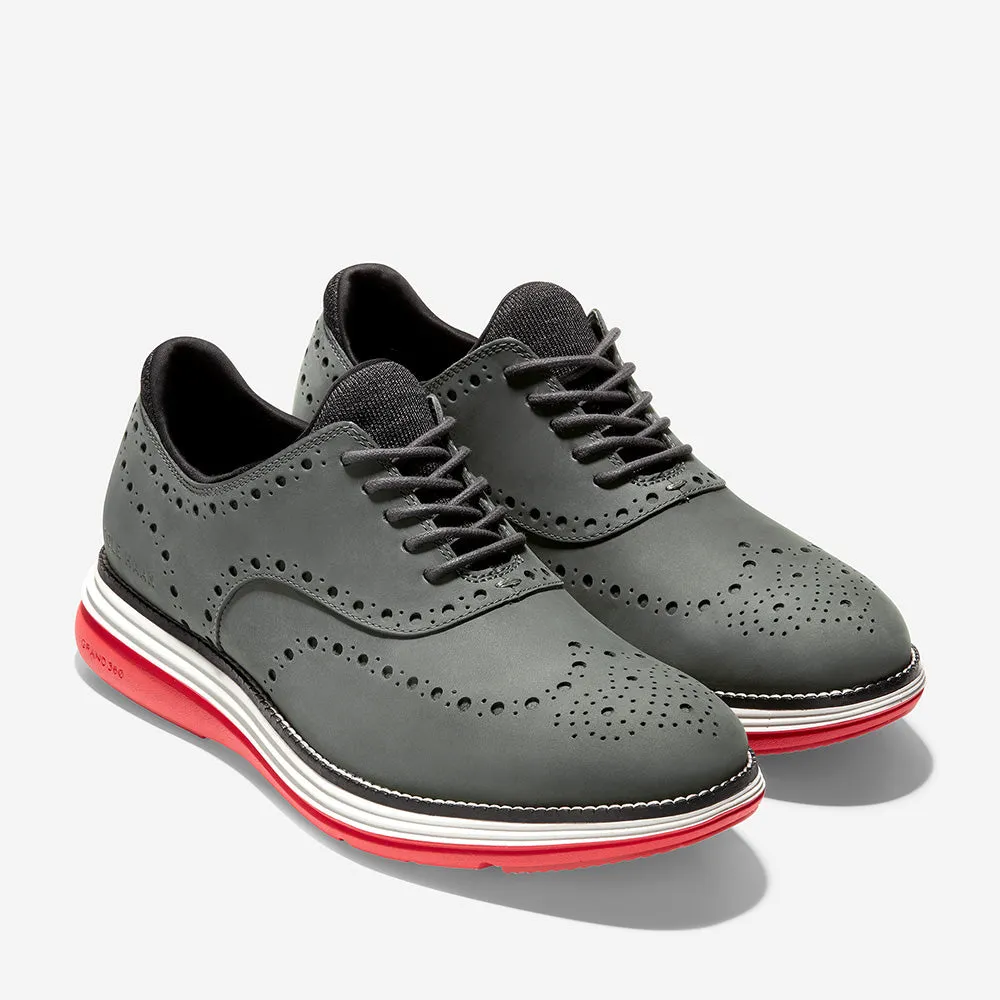 Cole Haan ØriginalGrand Ultra Wing Oxford Gray Pinstripe Nubuck/Flame Scarlet-Nimbus Cloud