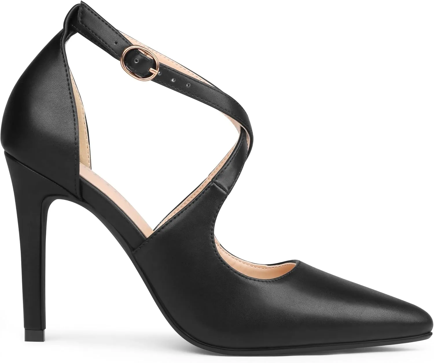 COLETER Womens 4" Pointed Toe D'Orsay Pumps Stilettos High Heel Crossed Ankle Strap Dress Shoes