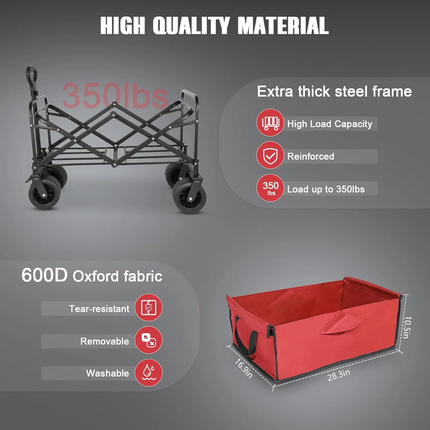 Collapsible Foldable Beach Wagon,Folding Wagon Cart with Big Wheels,Utility Grocery All Terrain Wagons carts Foldable with Brakes for Sand Camping Sports Outdoor(Rose Red).