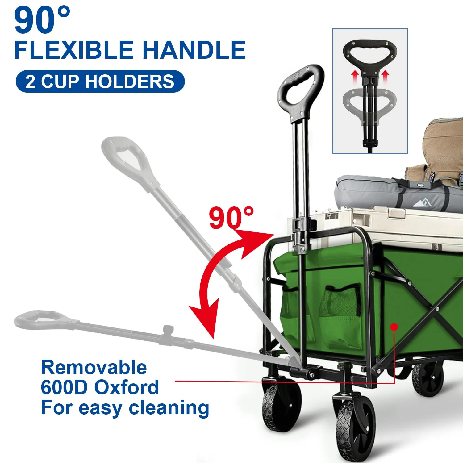 Collapsible Wagon Cart Foldable Portable Heavy Duty Folding Beach Wagons, Outdoor Utility Carts with Large Capacity for Grocery, Camping, Shopping, Fishing, Sports, Garden Green