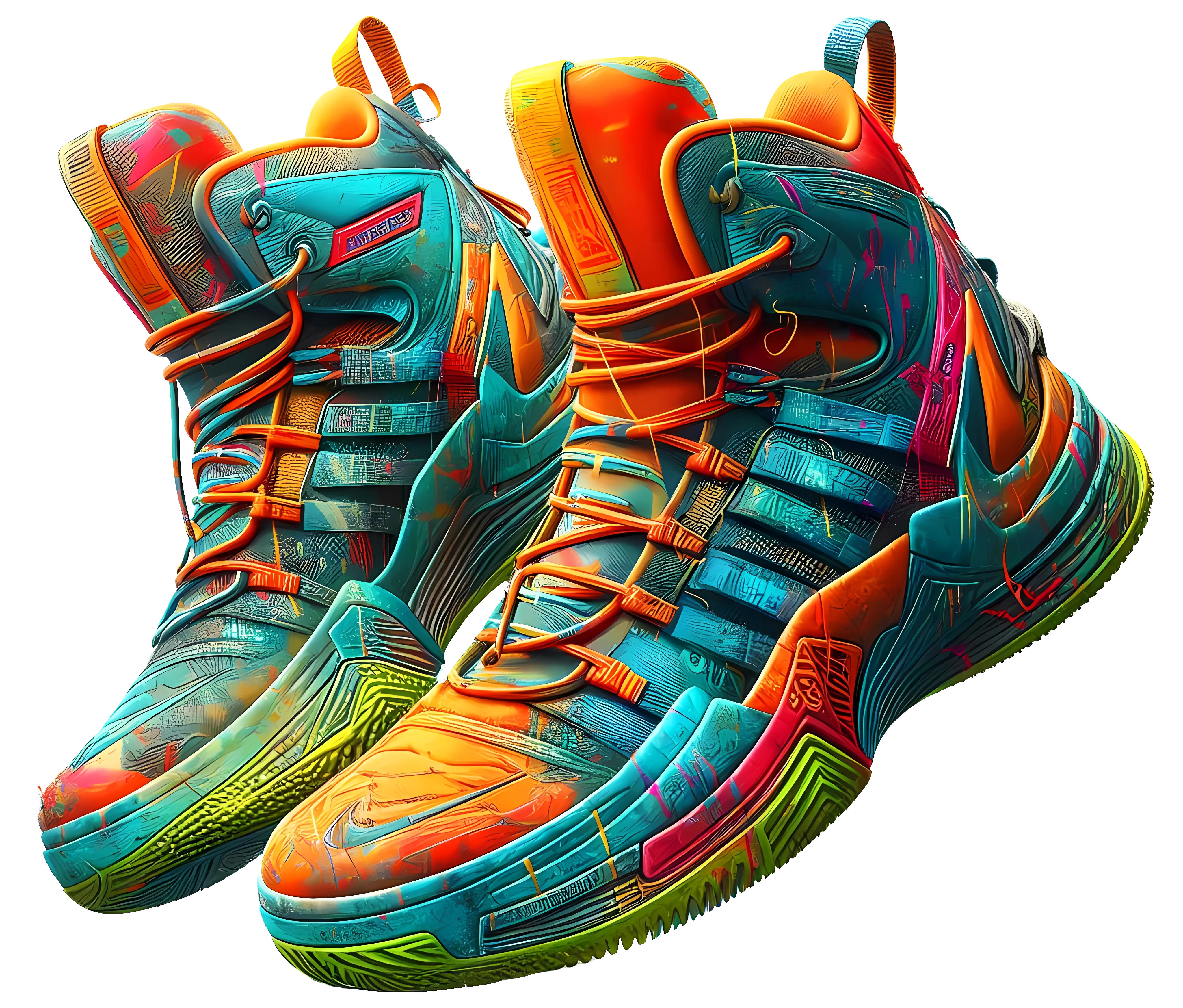 Color Drip High Top Basketball Shoes In Orange And Blue DTF (direct-to-film) Transfer