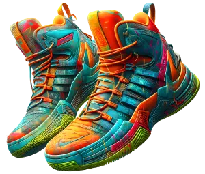Color Drip High Top Basketball Shoes In Orange And Blue DTF (direct-to-film) Transfer