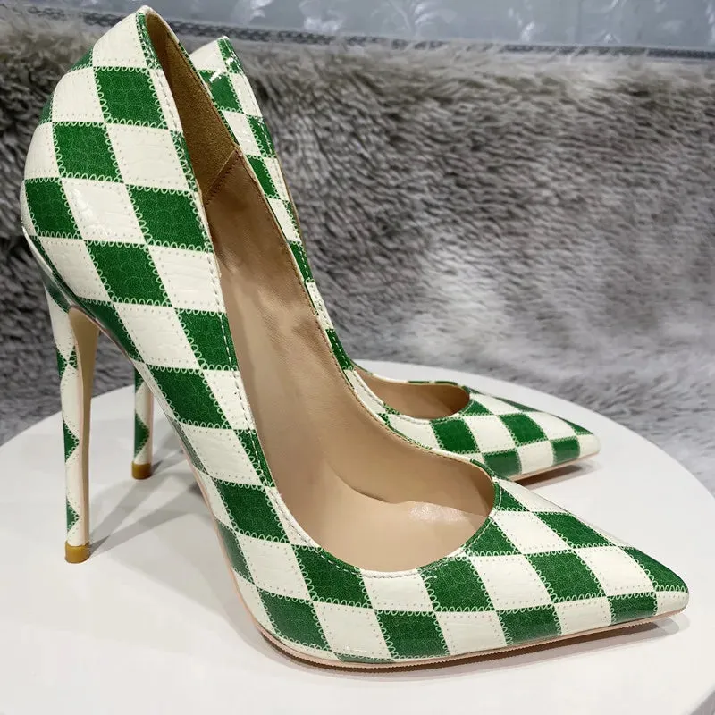 Color matching Checkered High Heel Shoes