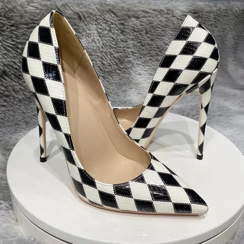 Color matching Checkered High Heel Shoes