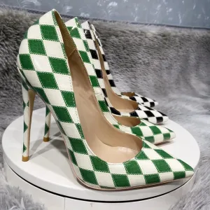 Color matching Checkered High Heel Shoes