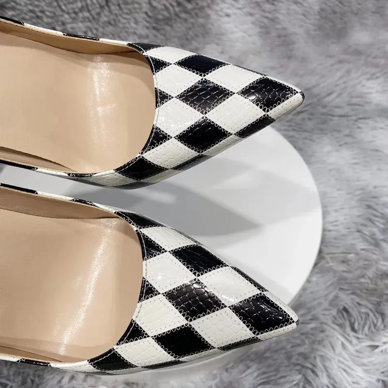 Color matching Checkered High Heel Shoes