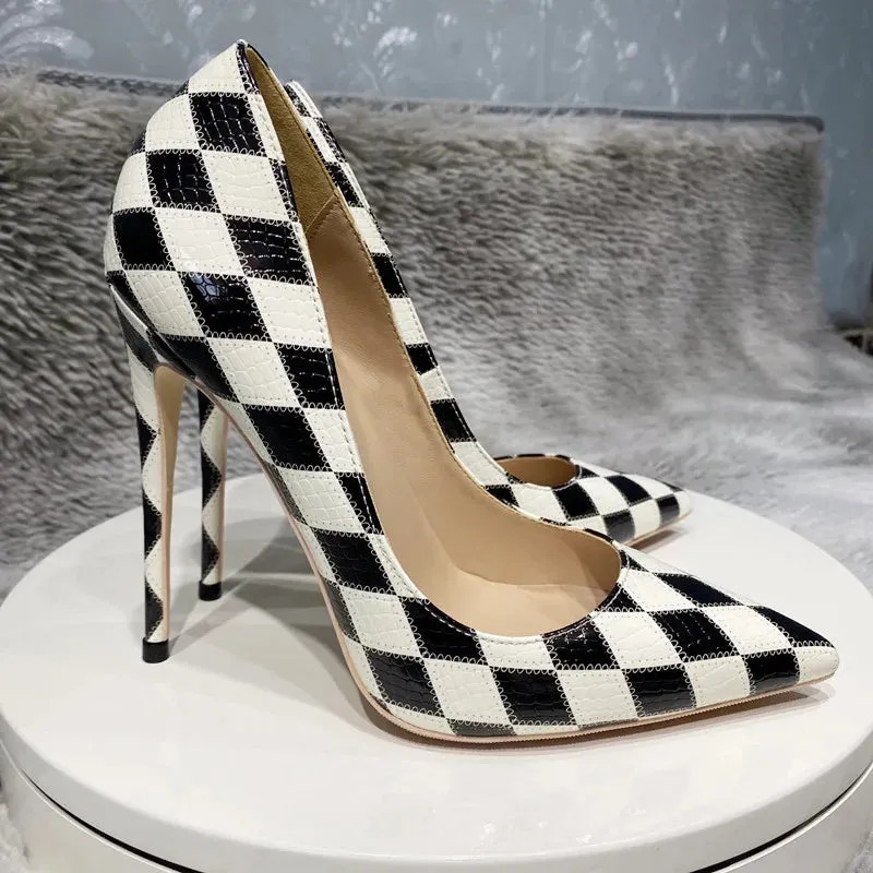 Color matching Checkered High Heel Shoes