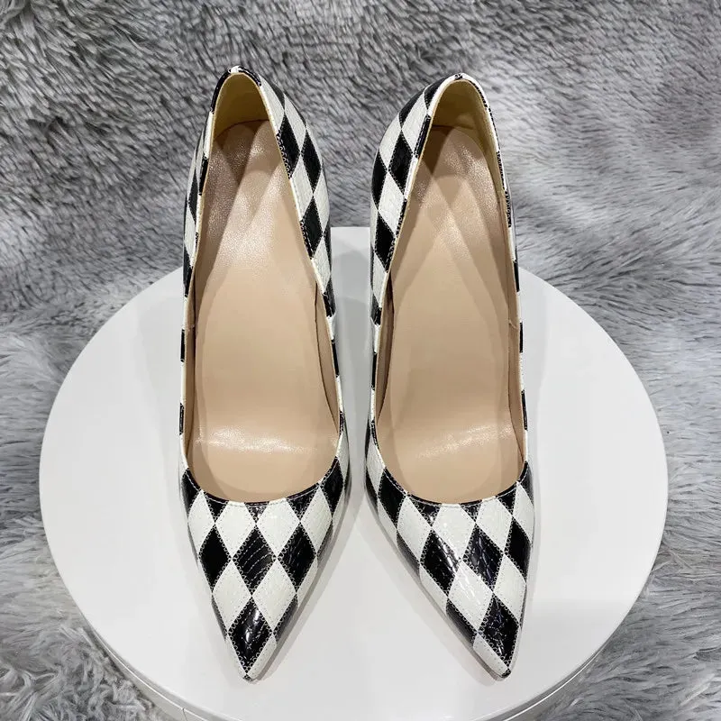 Color matching Checkered High Heel Shoes