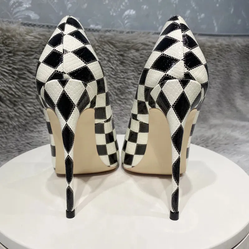 Color matching Checkered High Heel Shoes