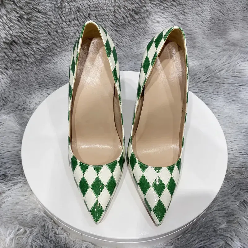 Color matching Checkered High Heel Shoes